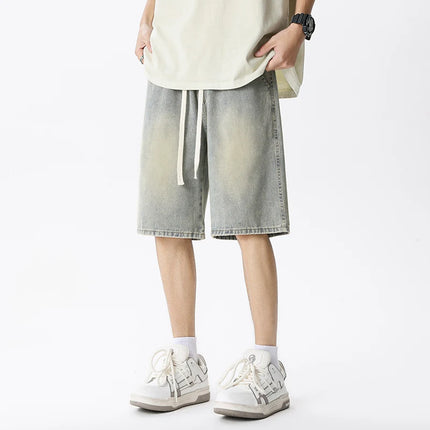 Pantaloncini di jeans casual da uomo elastico in vita dritto comodo azzurro morbido pantaloni corti larghi Bermuda larghi jeans maschili