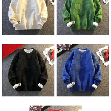 Warm Knit Sweater Autumn Winter Brand Clothing Mens Women Knitting Sweater Loose Fashion Plaid Male Long Sleeve Knitted Pullover