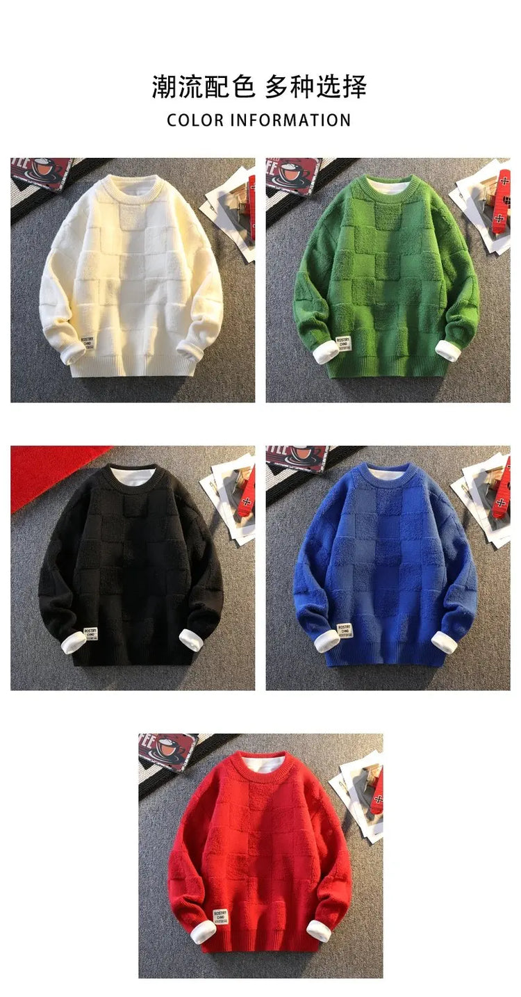 Warm Knit Sweater Autumn Winter Brand Clothing Mens Women Knitting Sweater Loose Fashion Plaid Male Long Sleeve Knitted Pullover