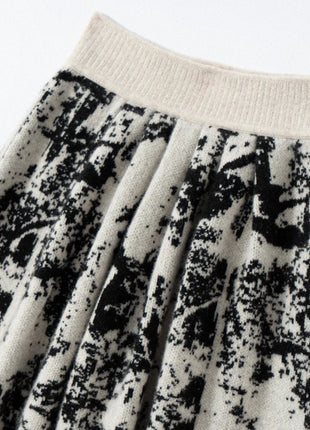 New 100% Pure Cashmere Half Skirt Women's Autumn Winter Mid-calf Knitted Full Skirt A-line High Waist Dress Retro Chinese Style PlatiNum