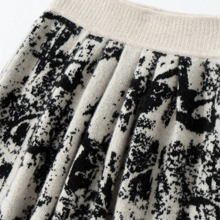 New 100% Pure Cashmere Half Skirt Women's Autumn Winter Mid-calf Knitted Full Skirt A-line High Waist Dress Retro Chinese Style PlatiNum