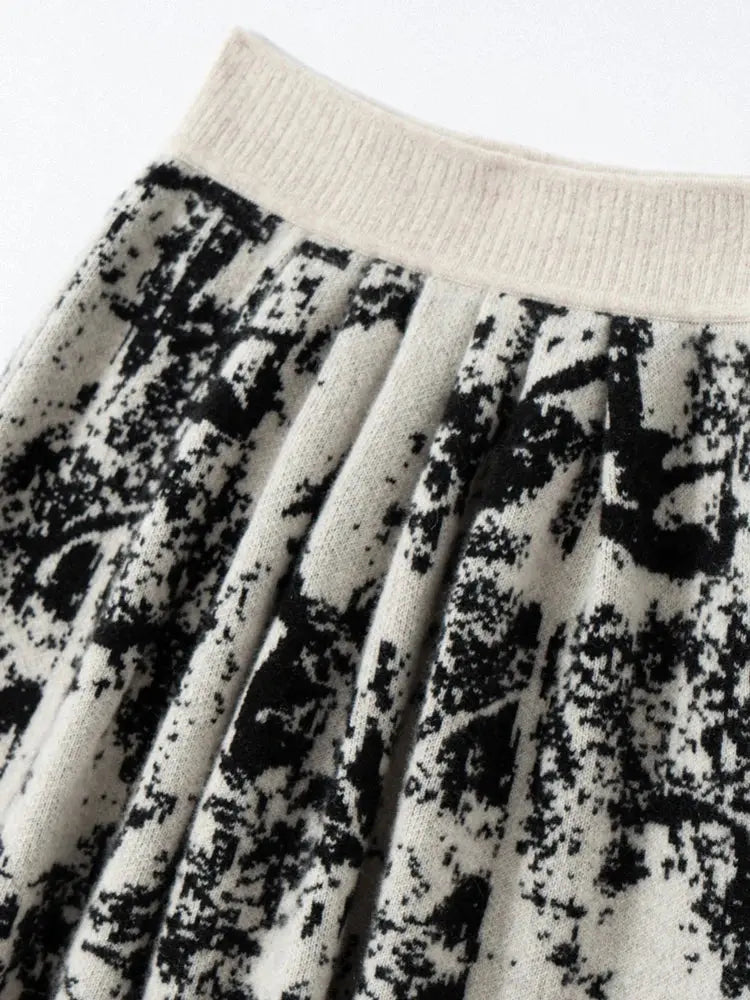 New 100% Pure Cashmere Half Skirt Women's Autumn Winter Mid-calf Knitted Full Skirt A-line High Waist Dress Retro Chinese Style PlatiNum