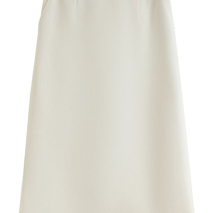 DUSHU Classic Long and Short Elastic Waist A-line Skirt 2025 Winter Skirt for Women Solid Simple Commuting Office Ladies College PlatiNum