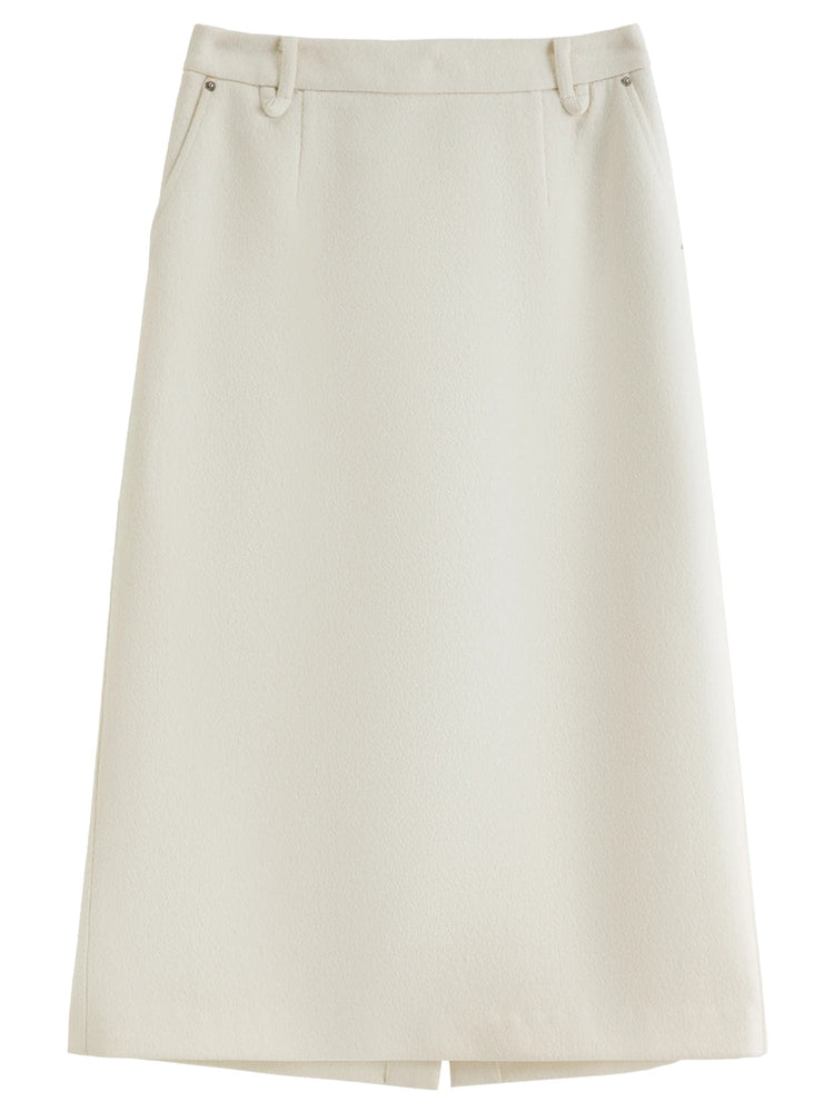DUSHU Classic Long and Short Elastic Waist A-line Skirt 2025 Winter Skirt for Women Solid Simple Commuting Office Ladies College PlatiNum
