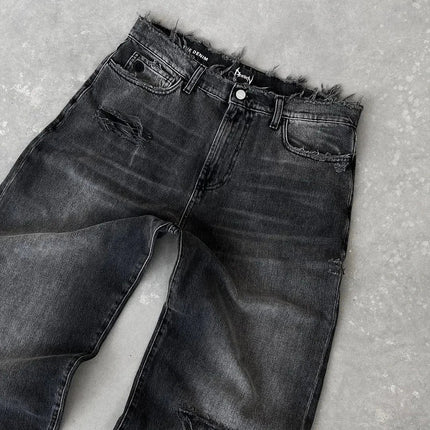 Straight Jeans Distressed Men Jean Ripped Holes Washed Denim Pants Ankle Length Loose Solid Zipper Fly Pockets Casual 2025 PlatiNum