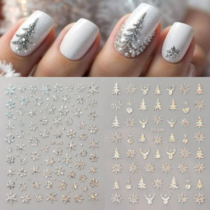 2pc Holographic Christmas Nail Art Stickers Iridescent Laser Snowflake Deer Tree Winter Slider Decals New Year Manicure 2027