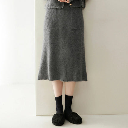 100% Cashmere Skirt Women's Clothes Over Knees Knitwear New Collection High Quality Autumn Winter Soft Warm Straight Long Skirt PlatiNum