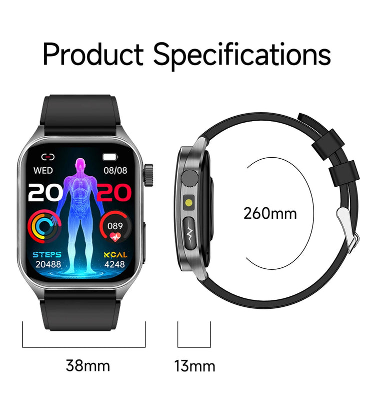 2025 Trattamento laser Tre Smartwatch alti 1.95 "Schermo curvo in zaffiro ECG + PPG Grasso nel sangue Acido urico Diagnosi salute Smartwatch platinumshop