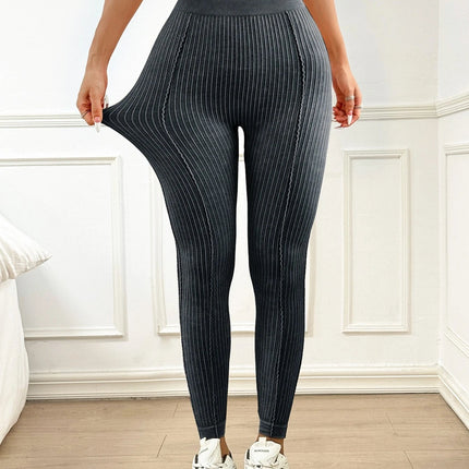 Womens Sand Washed Ribbed Leggings High Waisted Yoga Leggings V Shaped Waistband Peach Booty Lifting Fitness Pants for Workout PlatiNum