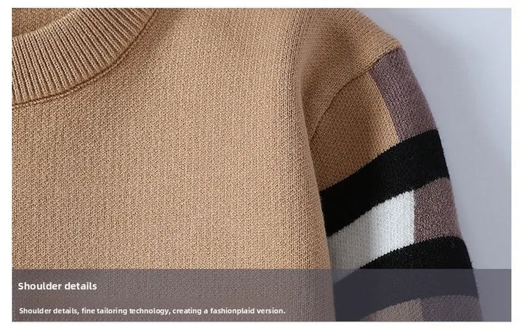 round Neck Knitted Sweater Autumn Winter Men's Fashion Thickened Long Sleeve Leisure Comfortable Fit Youthful Style Polyester...