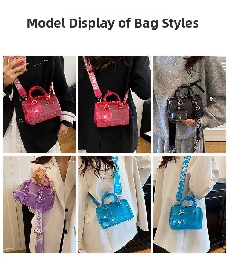 Borsa da Spiaggia in PVC Trasparente 2025, Stile Coreano, Borsa a Tracolla Fresca e Dolce in Silicone, Misura Media con Chiusura a Cerniera