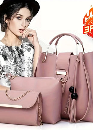 Set di 3 Borse da Donna in Pelle PU: Borsa a Tracolla, Borsa a Mano e Pochette, Combo Elegante per Signore