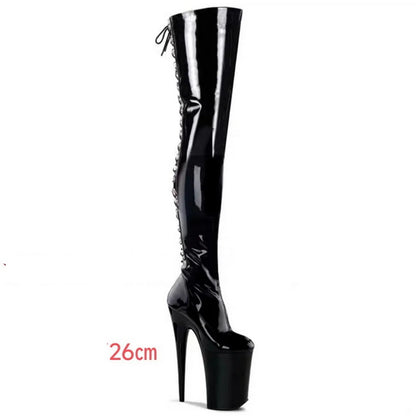 CACA 26cm Extreme High Heels Women Thigh High Boots,Fetish Platform Booties,Buckles Botas,Men Cosplay Shoes,Black,Red,Dropship