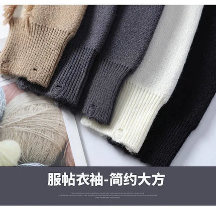 Ripped Sweater Men's Loose Crew Neck Knit Bottom Shirt Handsome Autumn Clothes on The Fashion  Sweater Pullover Sweater