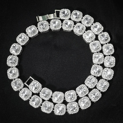 2024 NEW Men Women Hip Hop tennis Chain Necklace 13mm Square CZ Stone Iced Out Bling Cuban Chains Necklace Fashion Charm Jewelry PlatiNum