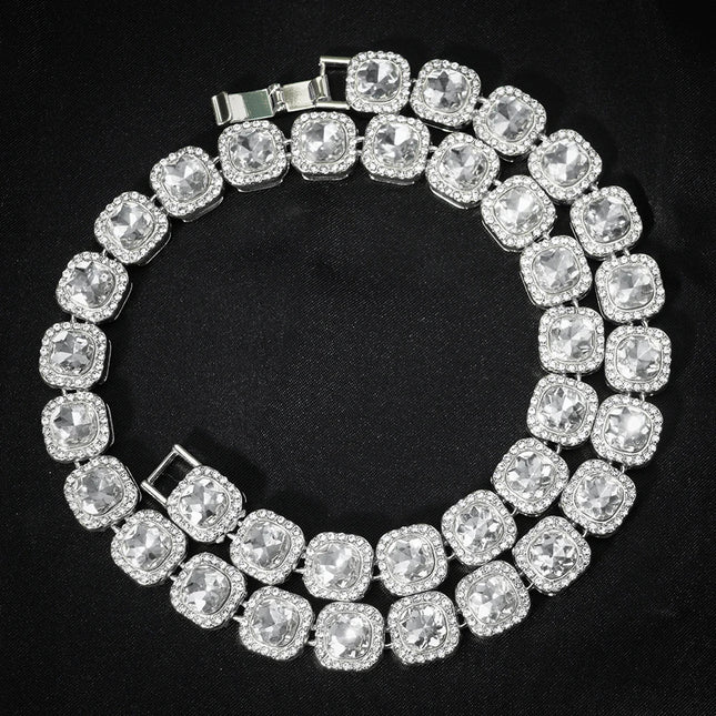 2024 NEW Men Women Hip Hop tennis Chain Necklace 13mm Square CZ Stone Iced Out Bling Cuban Chains Necklace Fashion Charm Jewelry PlatiNum