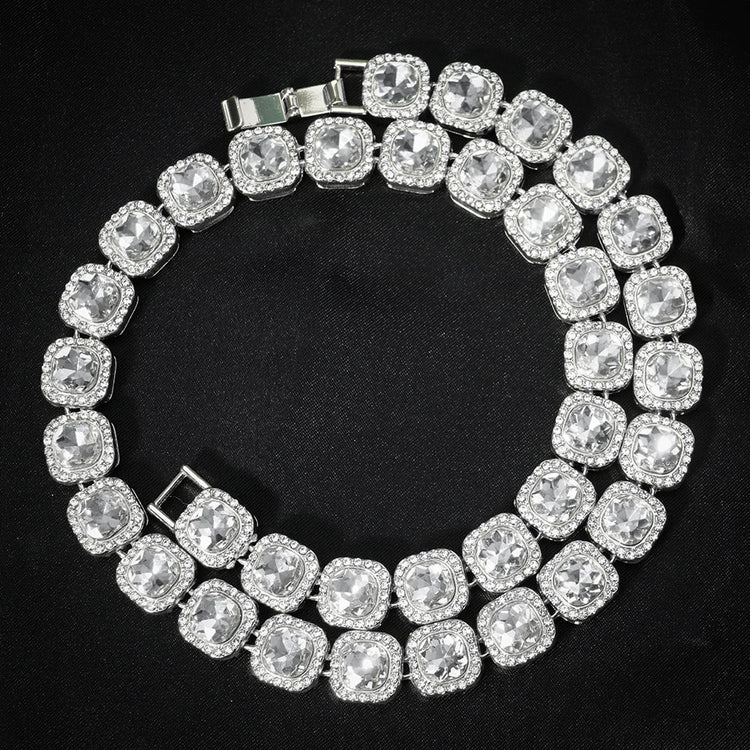 2024 NEW Men Women Hip Hop tennis Chain Necklace 13mm Square CZ Stone Iced Out Bling Cuban Chains Necklace Fashion Charm Jewelry PlatiNum