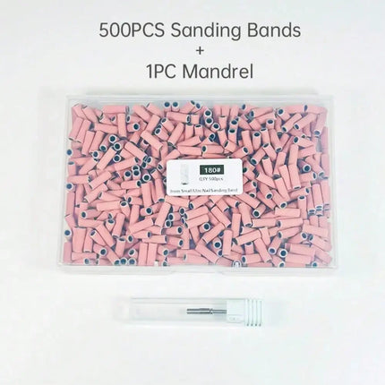 500PCS 3MM Small Mini Nail Sanding Bands With 1PC Spring Mandrel For Nail Drill #180 Grit Nail Sanding Band Bulk For Salons Manicure