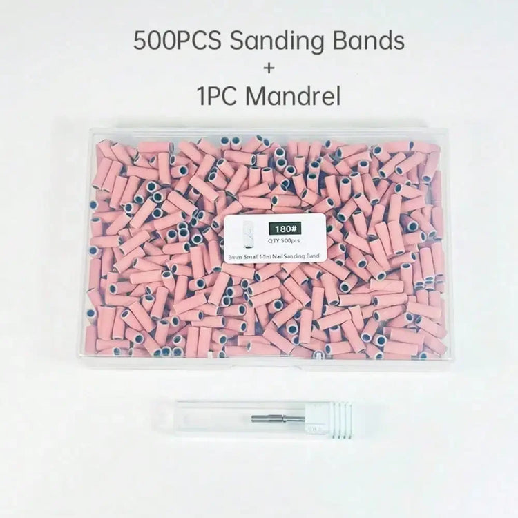 500PCS 3MM Small Mini Nail Sanding Bands With 1PC Spring Mandrel For Nail Drill #180 Grit Nail Sanding Band Bulk For Salons Manicure