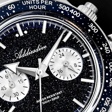 ADDIESDIVE Luxury Mens Watch New AD2558 VK64 Quartz Chronograph Stainless Steel Blue Sandstone Dial Luminous 100M Waterproof