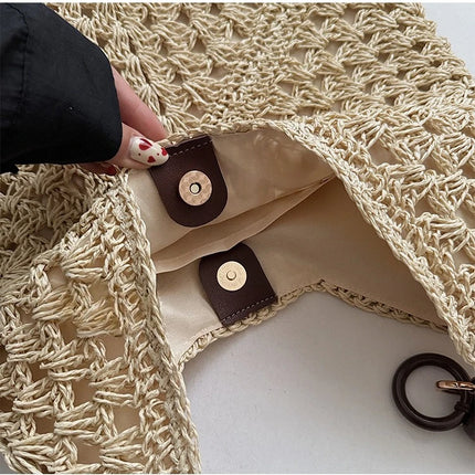 Women's Woven Straw Tote Bag Large Capacity, Summer Beach Vacation Bag, Fashionable Shoulder Bag for Commuting