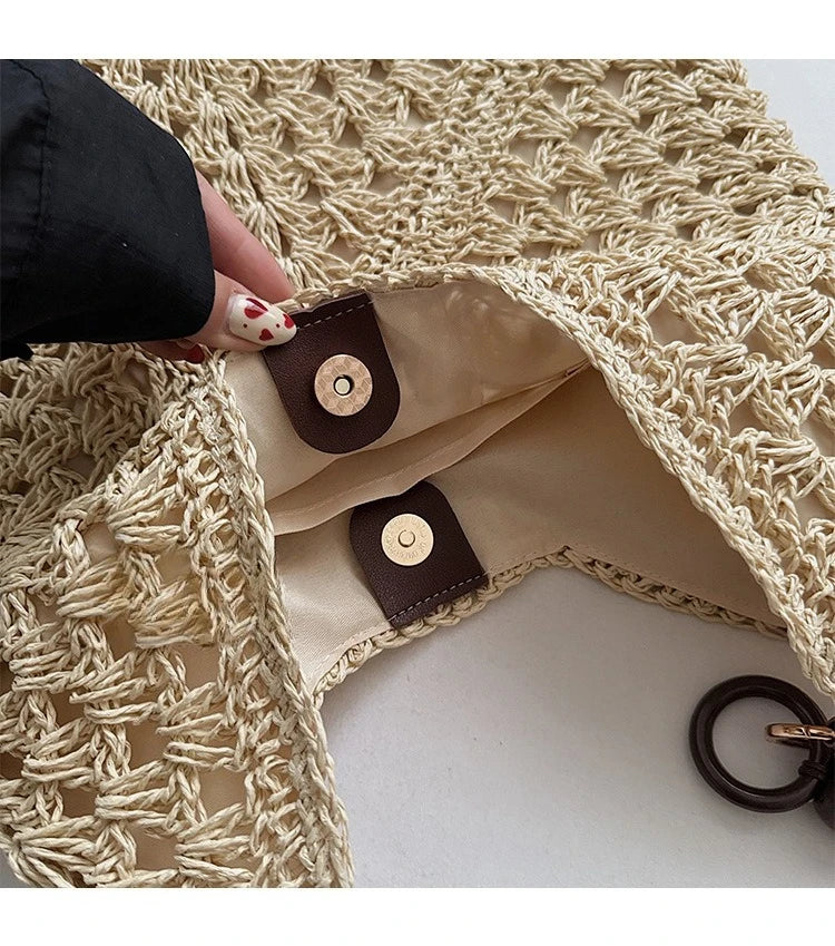 Borsa Tote da Donna in Paglia Intrecciata Grande Capacità, Borsa Estiva da Spiaggia per Vacanze, Borsa a Spalla alla Moda per il Pendolarismo