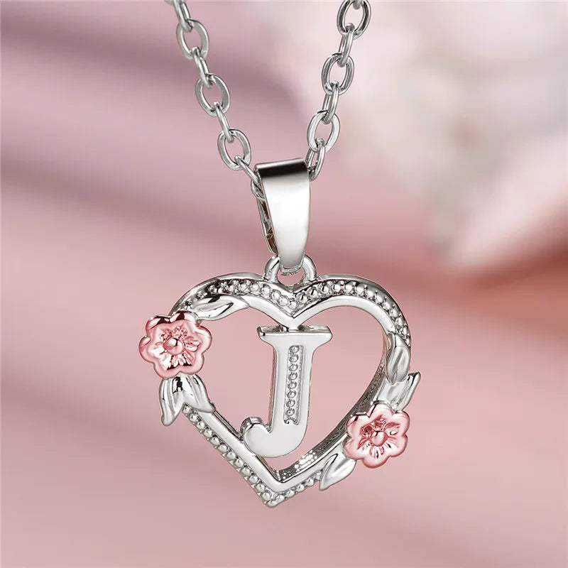 Collana con ciondolo fiore lettera AZ femminile carina, regalo di gioielli da sposa color argento per le donne