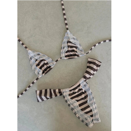 Nuovo Sexy Bikini Brasiliano con Inserti in Pizzo, Costume da Bagno Femminile con Stampa e Allacciatura al Collo, Biquini platinumshop