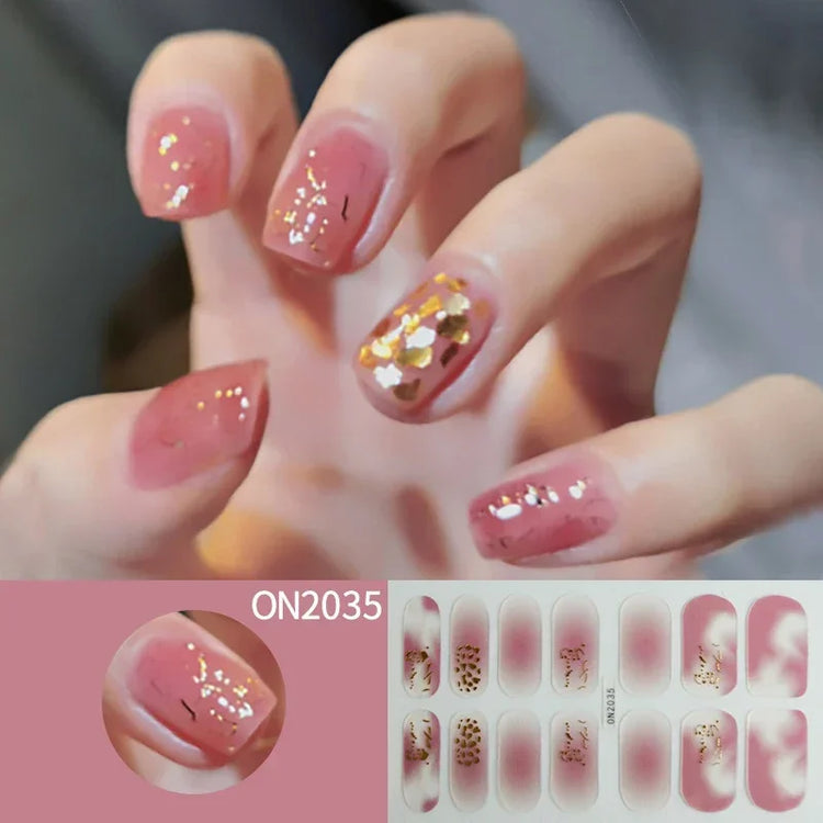 14Tips 3D Flowers Gradient Color Adhesive UV Gel Nail Stickers Fashionable Marble Pattern Nail Wraps DIY Manicure Arts Decals