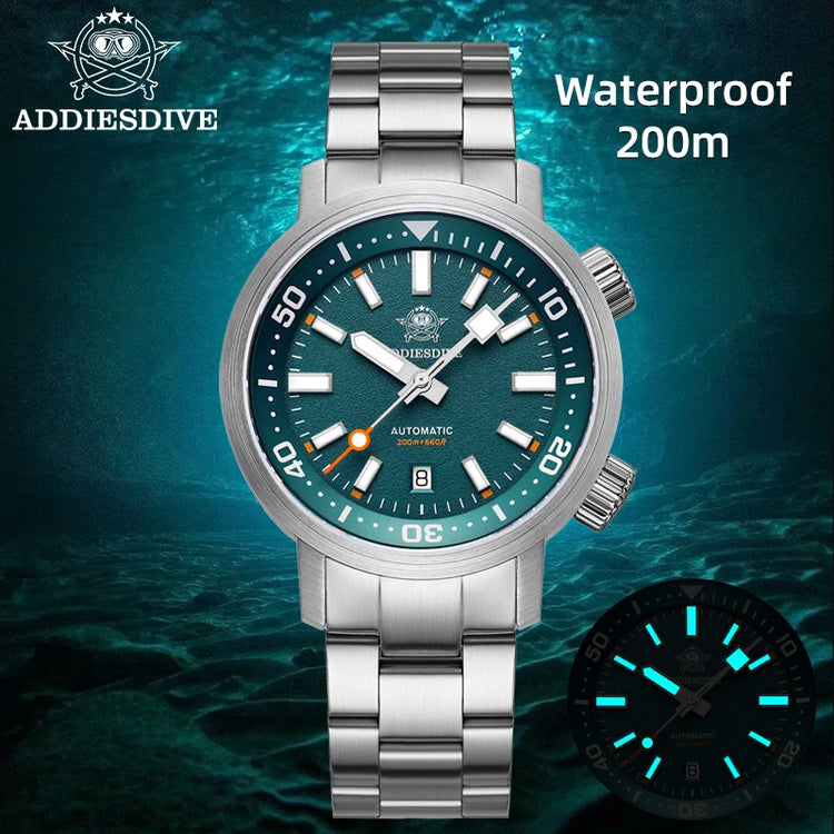 ADDIESDIVE 200M Automatic Dive Watch Men Japanese 8215 Sapphire Stainless Steel Luminous Mechanical Diving Wristwatch BGW9 Hands