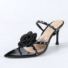 Liyke 2026 New Fashion Polka Dot Sandali con cinturino posteriore Donna Nero a punta aperta Fiori Tacchi alti Scarpe da sera estive