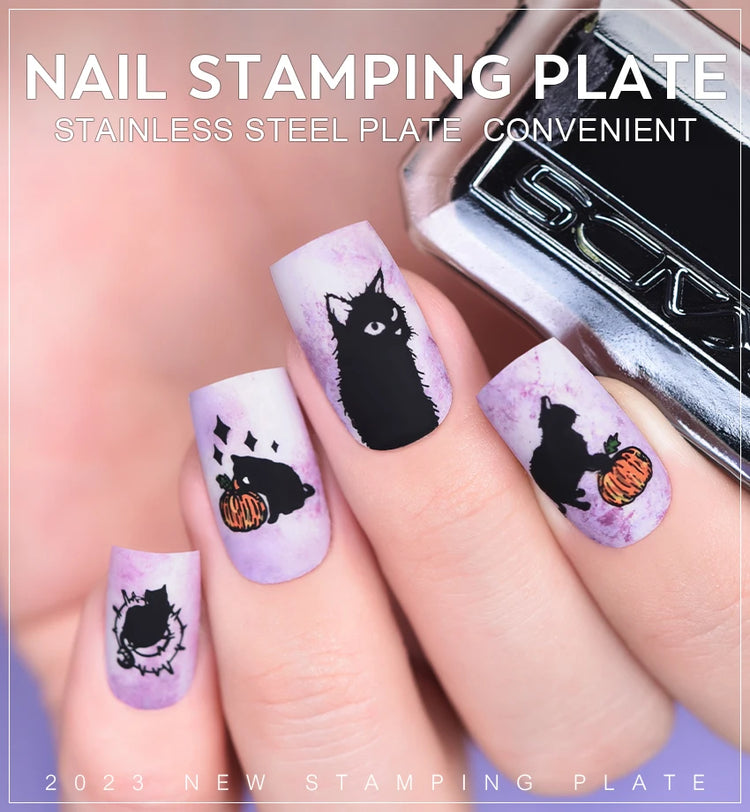 KADS Halloween Nail Stamping Plates skull Pumpkin Bat Template Stencils Nail Art Stamp Image Plate Manicure Nail Print Tool