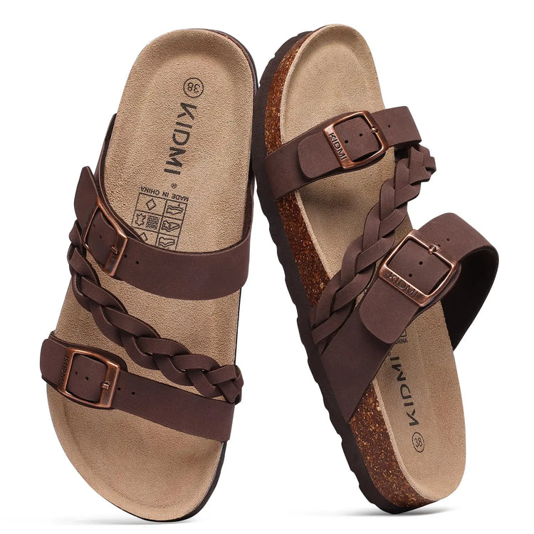 Crestar Sandali con pedana in sughero da donna Sandali scorrevoli slip-on con fibbia alla moda da donna Nuove pantofole comode estive con supporto per l'arco plantare