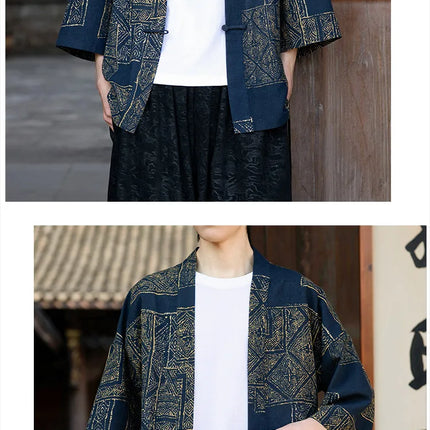 Camicie in Lino Stile Etnico con Stampa Yukata per Uomo e Donna, Abbigliamento Asiatico, Kimono Giapponese Harajuku, Camicie Retrò da Uomo