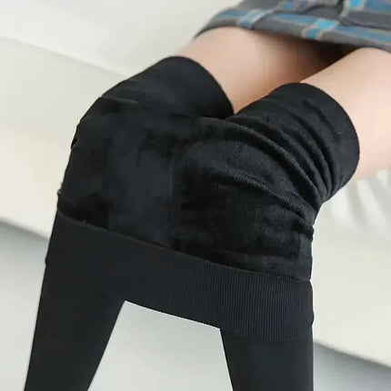 Colorful Fleece Lined Tights Winter Women Thermal Pantyhose for Female Panty Polar Skin Black Effect Stockings Thermal Leggings PlatiNum