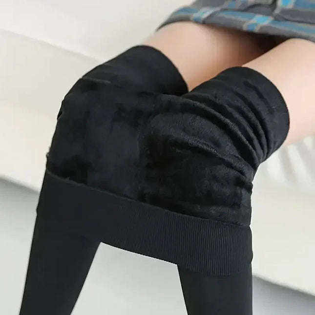 Colorful Fleece Lined Tights Winter Women Thermal Pantyhose for Female Panty Polar Skin Black Effect Stockings Thermal Leggings PlatiNum