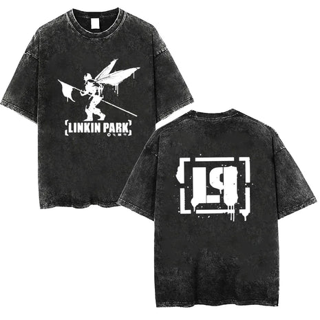 T-shirt homme lavée Linkin Meteora 20e anniversaire Park T-shirt rétro Confortable haut de rue pour hommes et femmes