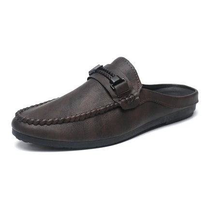 Mezze pantofole da uomo in pelle estiva Scarpe casual da uomo traspiranti Scarpe da guida pigre slip-on Comode mocassini da passeggio Mocassini