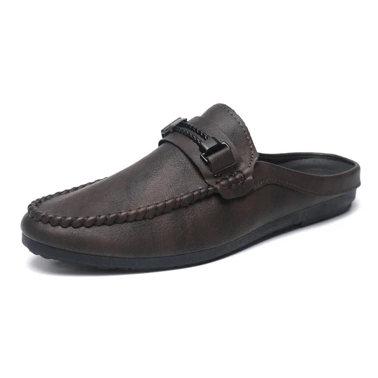 Mezze pantofole da uomo in pelle estiva Scarpe casual da uomo traspiranti Scarpe da guida pigre slip-on Comode mocassini da passeggio Mocassini