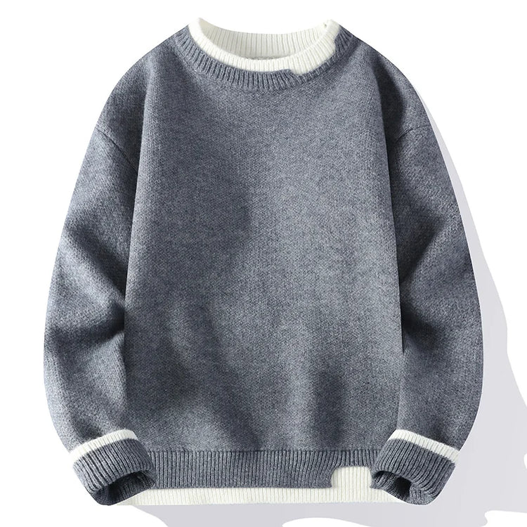 Autumn and Winter Men's Sweater Fashionable Simple Fake Two-piece Pullover Long-sleeved Top