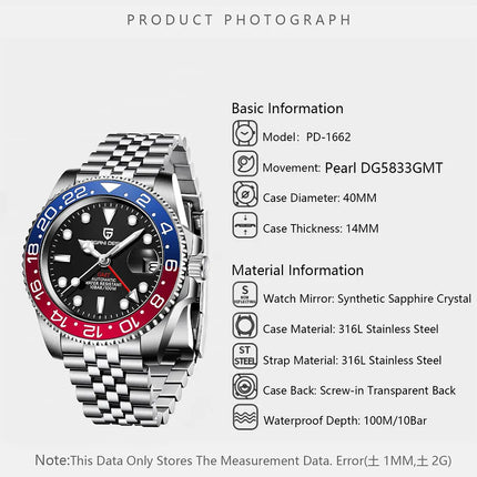 Orologio Meccanico di Lusso da Uomo PAGANI DESIGN 2026 con Ghiera Pepsi Cola da 40MM, Cinturino Jubilee in Acciaio Inossidabile, Impermeabile, Automatico, Regalo per Uomo