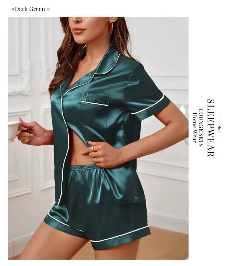 Pigiama da donna in raso di seta estivo Set Top e pantaloncini abbottonati 2 pezzi indumenti da notte colletto dentellato indumenti da notte Loungewear per le donne platinumshop