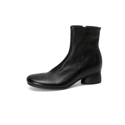 Women's Shoes Sheepskin Round Toe Side Zip 2027 Autumn Ankle Boots 4.5cm Thick Med Heel High Quality Soft Casual Short Booties
