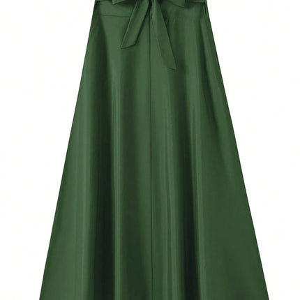 Nuovi abiti Gonne a trapezio tinta unita per abbigliamento donna Gonna lunga a vita alta elastica da donna con fiocco Gonne eleganti da donna