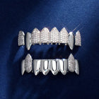 Hip Hop Full CZ Stone Teeth Grillz Caps Cubic Zircon Iced Out Micro Pave Top&Bottom Charm Grills for Men Women Punk Jewelry PlatiNum