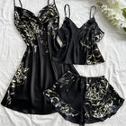 Pigiama da donna con stampa ciliegia Abito allacciato alla moda sexy Set pigiama da donna in 3 pezzi