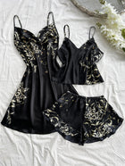 Pigiama da donna con stampa ciliegia Abito allacciato alla moda sexy Set pigiama da donna in 3 pezzi