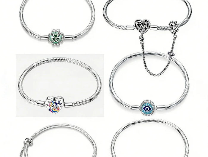 Nuovo Bracciale Originale in Argento 925 con Quadrifoglio Portafortuna e Catena a Serpente, Adatto per Gioielli Fai-da-Te da Donna PlatiNum
