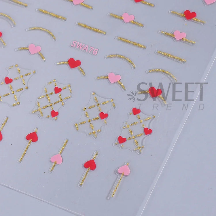 4pcs 3D Gold Heart Line Nail Art Stickers MetallicGlitter French Stripes Love Letter Romantic Valentines Holographic Decoration