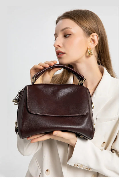 women's shoulder luxury  bags, Genuine Leather Crossbody Shoulder Bag, Retro Style Handbag with Dual Strap & Multiple Pockets